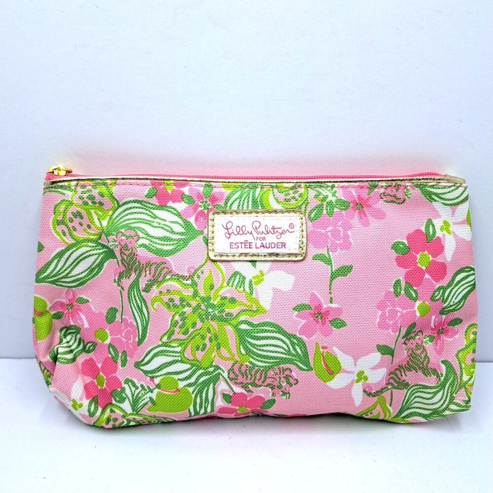 Lilly Pulitzer Estee Lauder Makeup Bag Pink Green Floral Cosmetic Pouch Travel